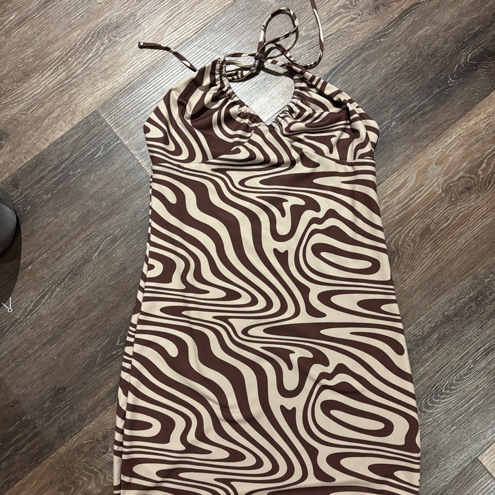 Brown and Cream Halter Dress